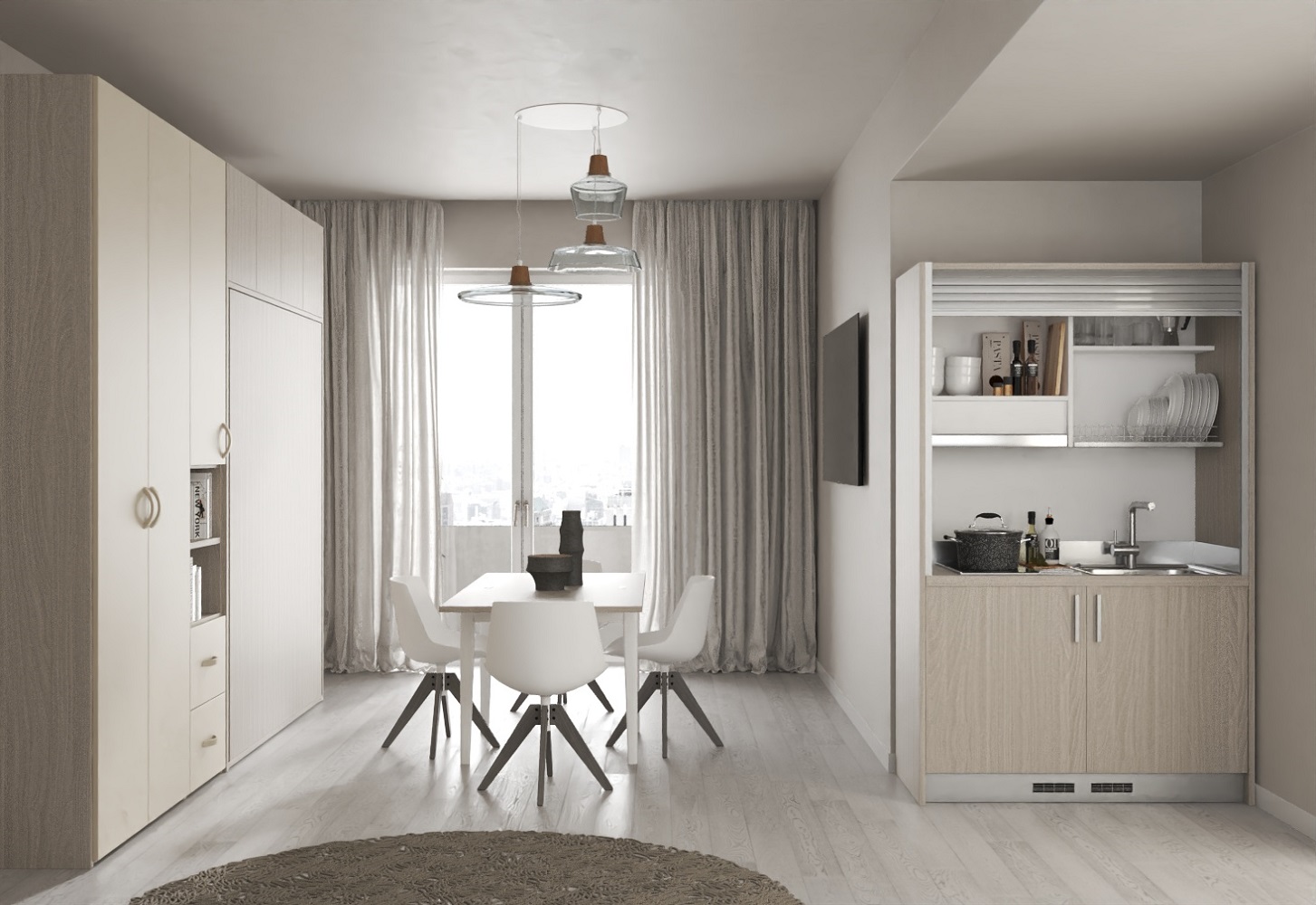 Letto a scomparsa space con cucina monoblocco _fly anta serrandina